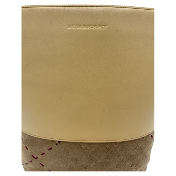 BURBERRY LONDON BEIGE TONAL STITCH COLOR BLOCK LEATHER SHOULDER BAG PURSE - Picture 13 of 14